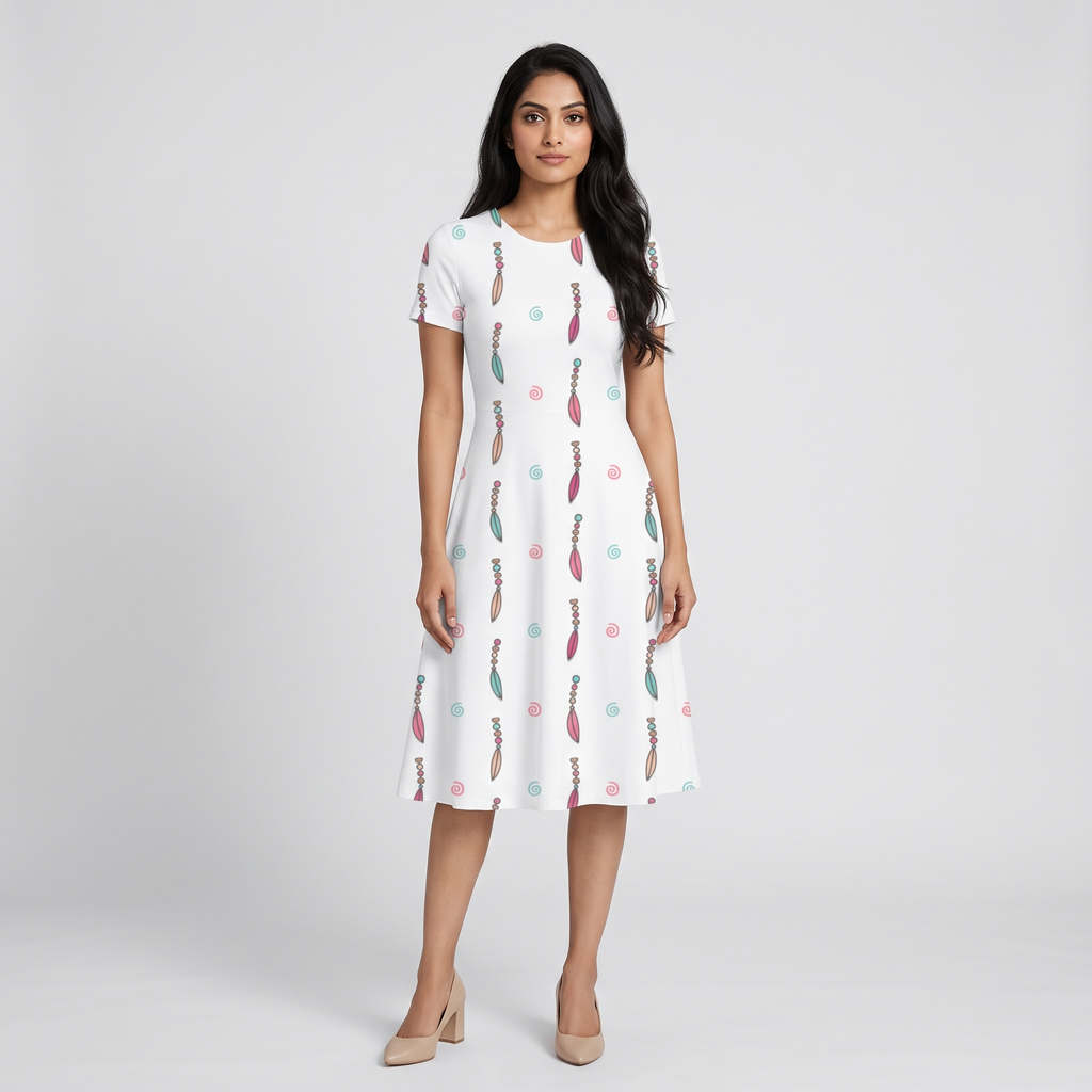 Ethnic Bohemian Leaves Earrings All Over Print A Line Dress