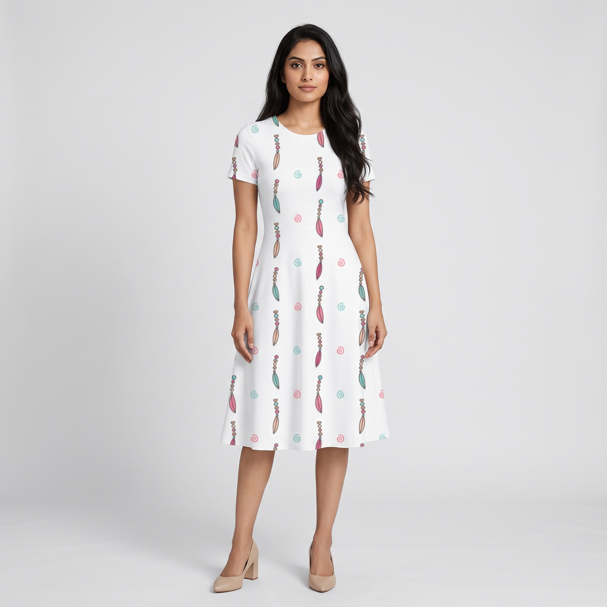 Ethnic Bohemian Leaves Earrings All Over Print A Line Dress