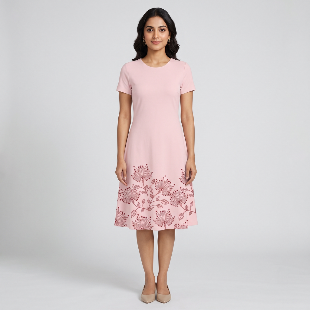 Floral Light Pink A Line Dress