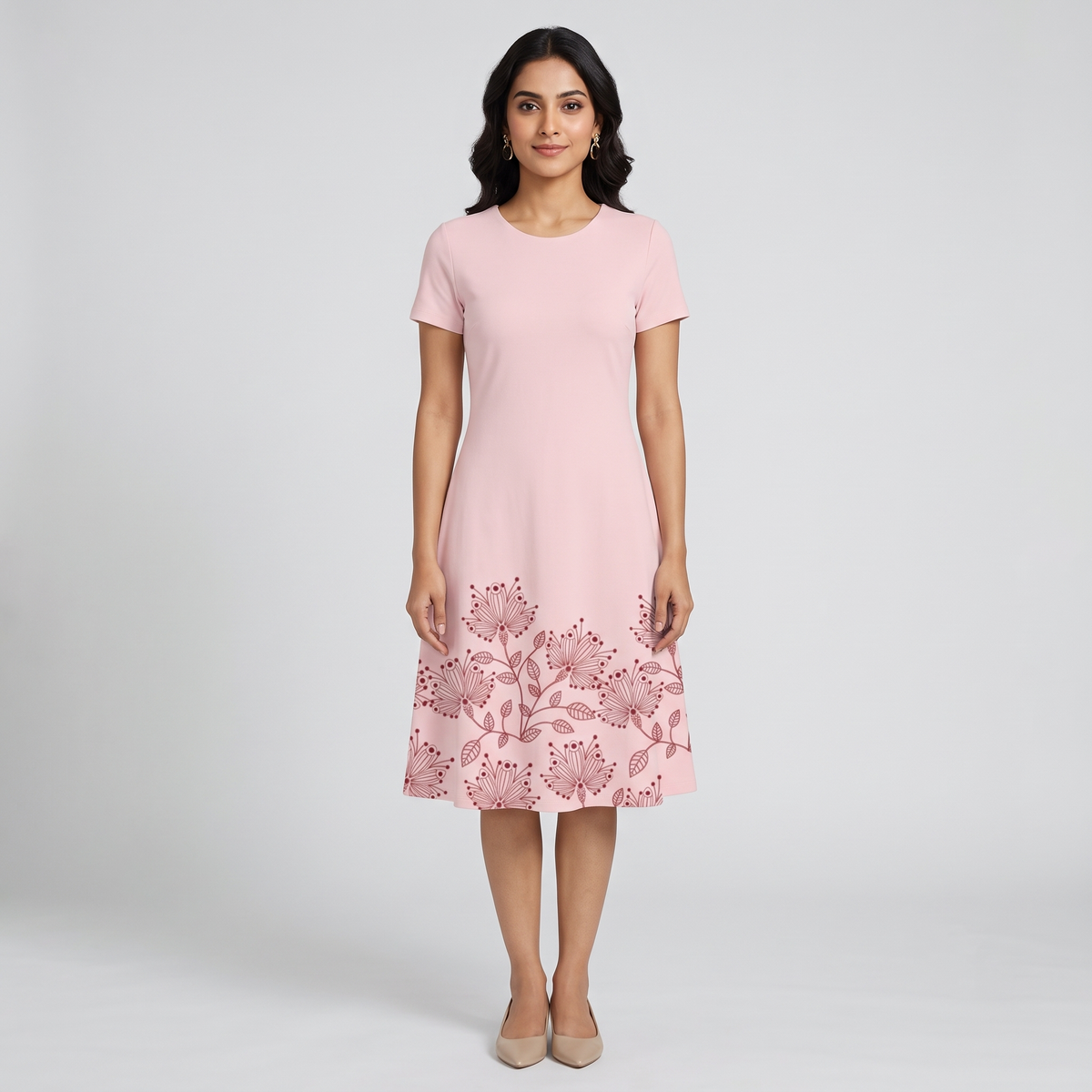 Floral Light Pink A Line Dress