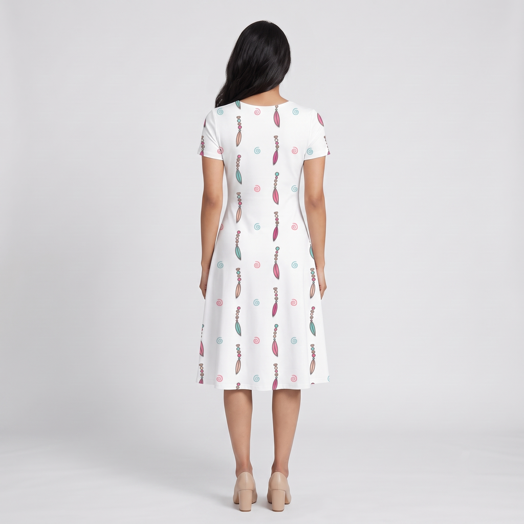 Ethnic Bohemian Leaves Earrings All Over Print A Line Dress