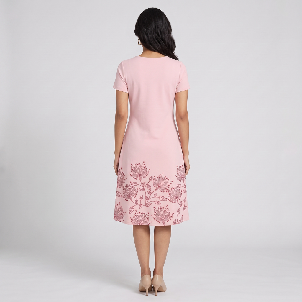 Floral Light Pink A Line Dress