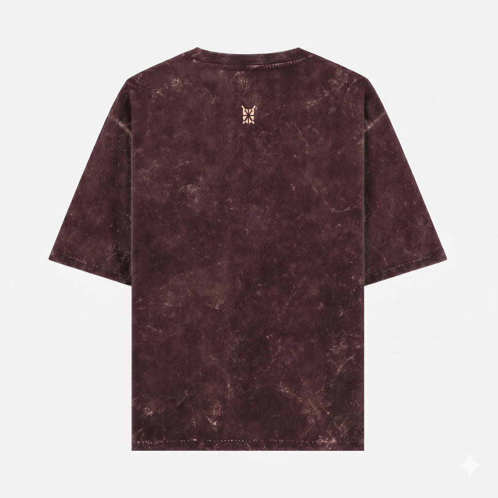 Acid Washed Grunge Arc Maroon Oversized T-Shirt (Unisex)