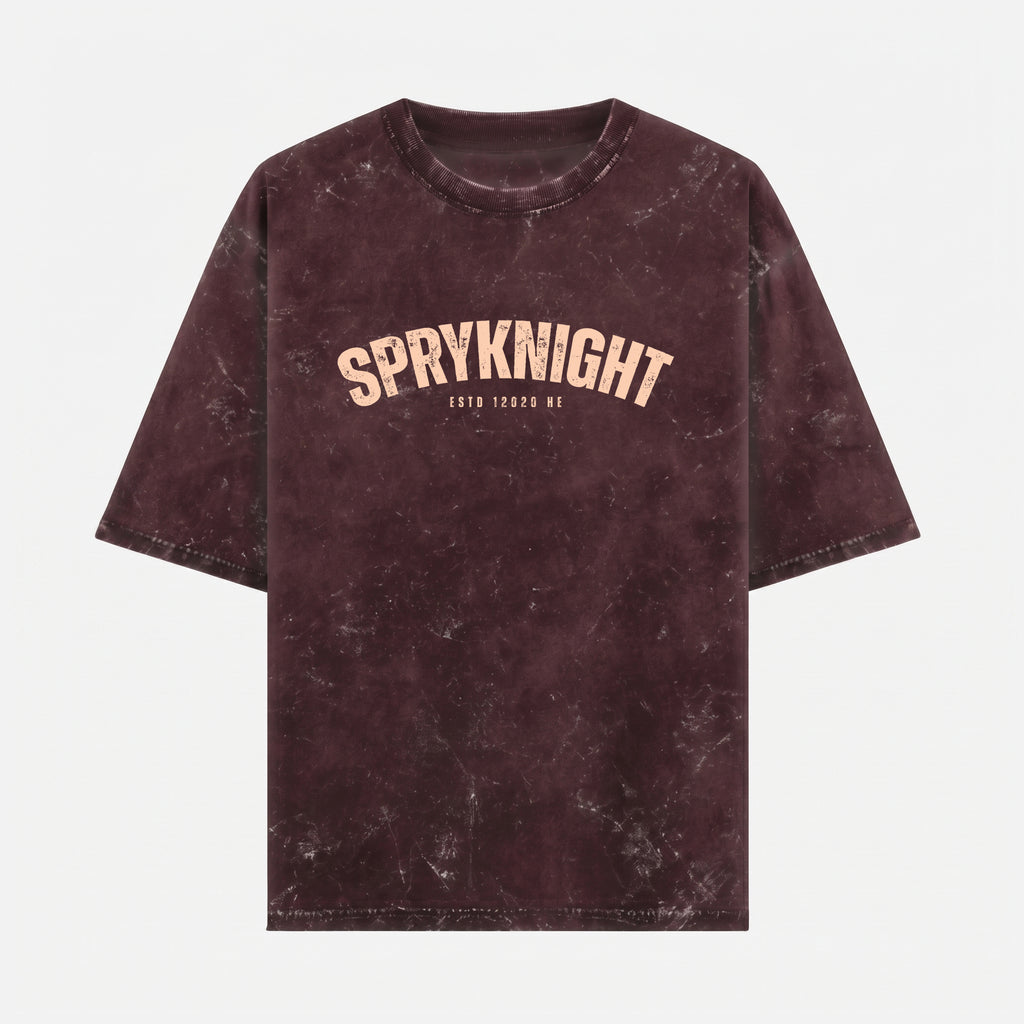 Acid Washed Grunge Arc Maroon Oversized T-Shirt (Unisex)