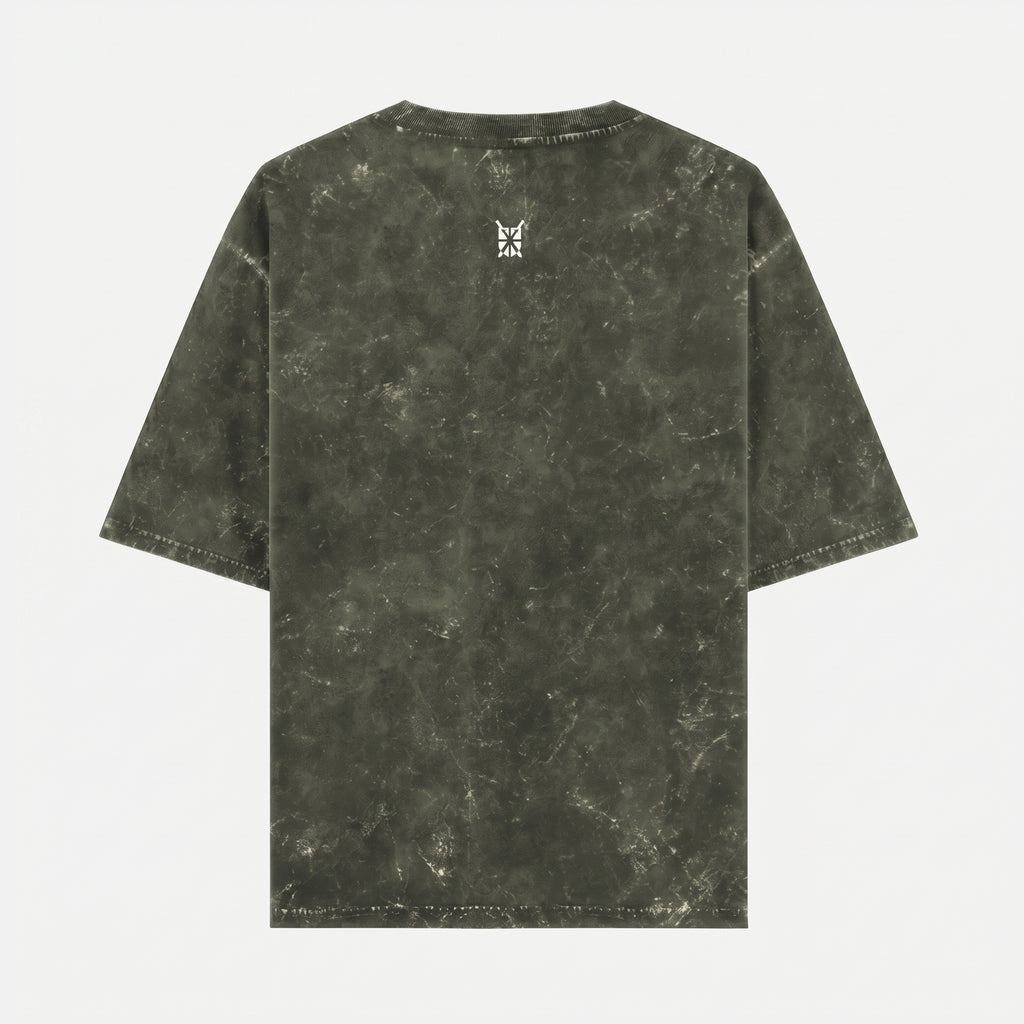 Acid Washed Grunge Arc Olive Green Oversized T-Shirt (Unisex)