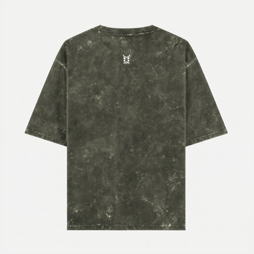 Acid Washed Grunge Arc Olive Green Oversized T-Shirt (Unisex)