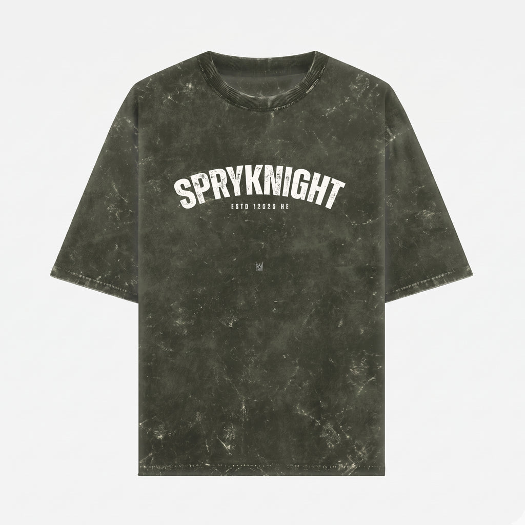 Acid Washed Grunge Arc Olive Green Oversized T-Shirt (Unisex)