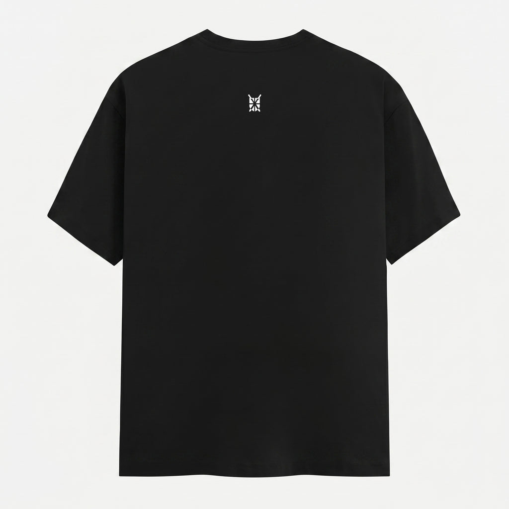 Classic Crew Neck Grunge Arc Emblem Black T-Shirt (Unisex)