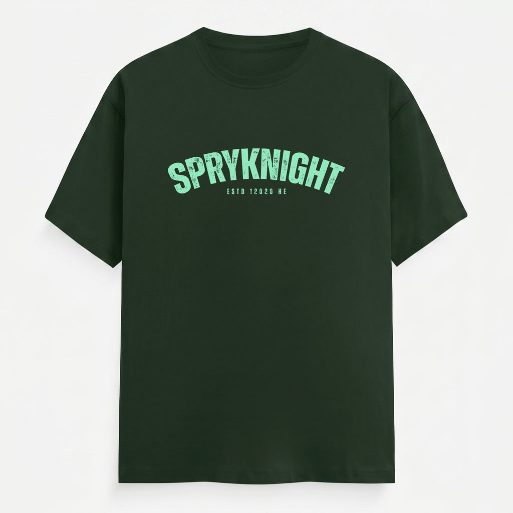 Classic Crew Neck Grunge Arc Emblem Bottle Green T-Shirt (Unisex)