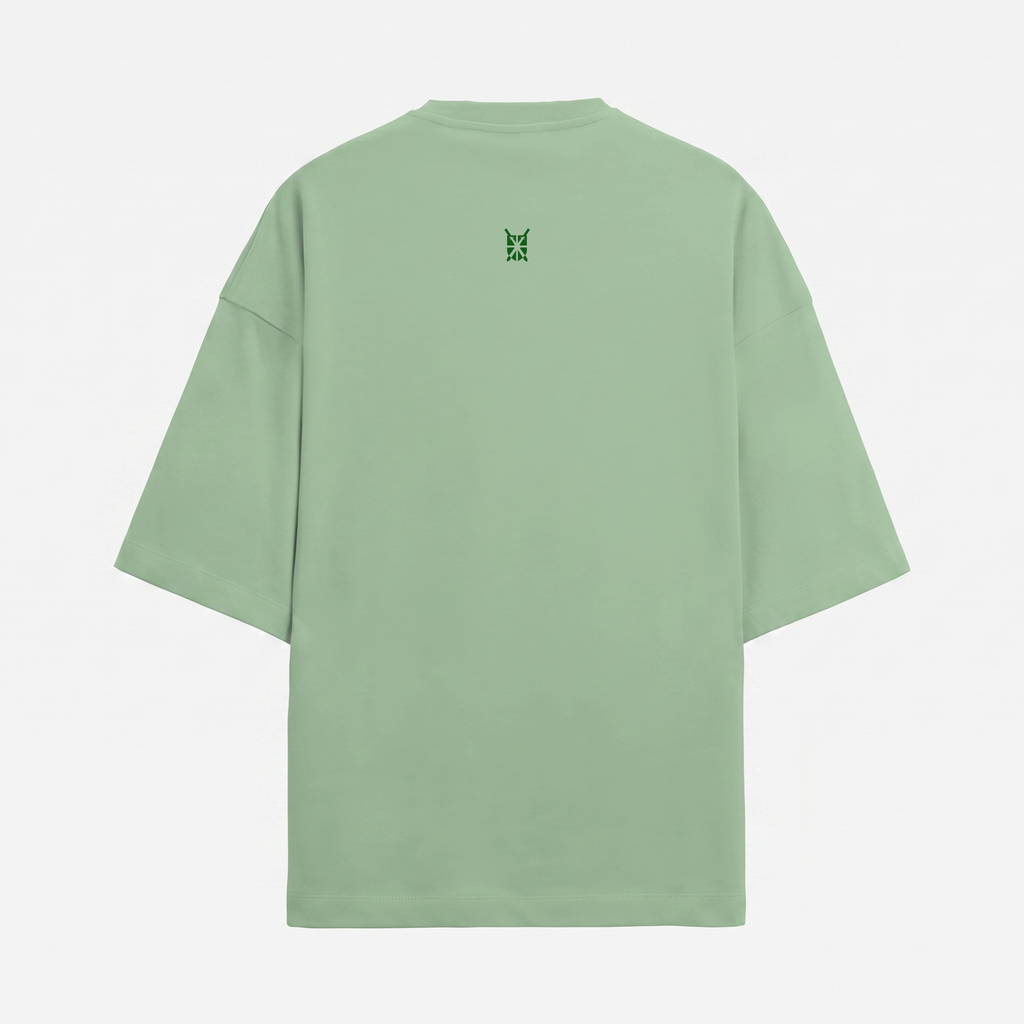 French Terry Oversized Jade Green Geometric Emblem T-Shirt (Unisex)