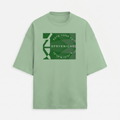 French Terry Oversized Jade Green Geometric Emblem T-Shirt (Unisex)