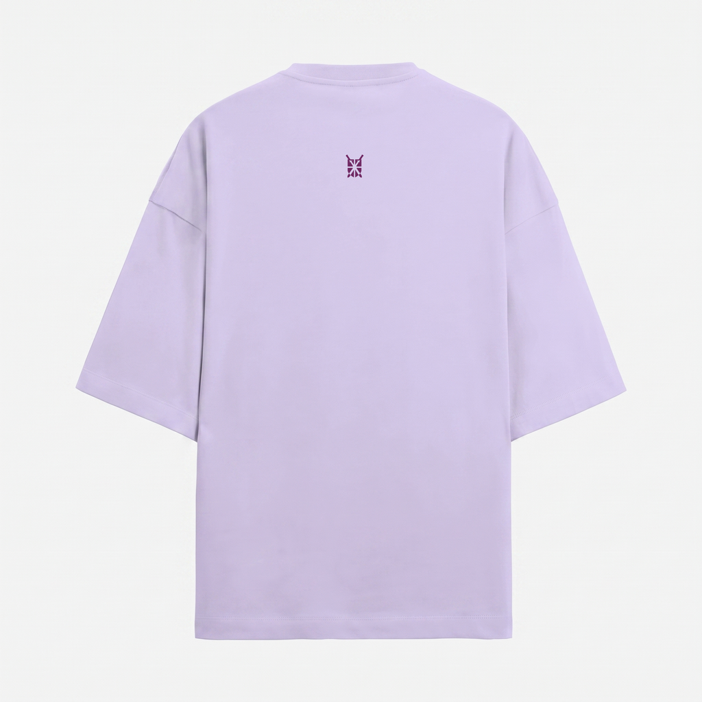 French Terry Oversized Lavender Geometric Emblem T-Shirt (Unisex)