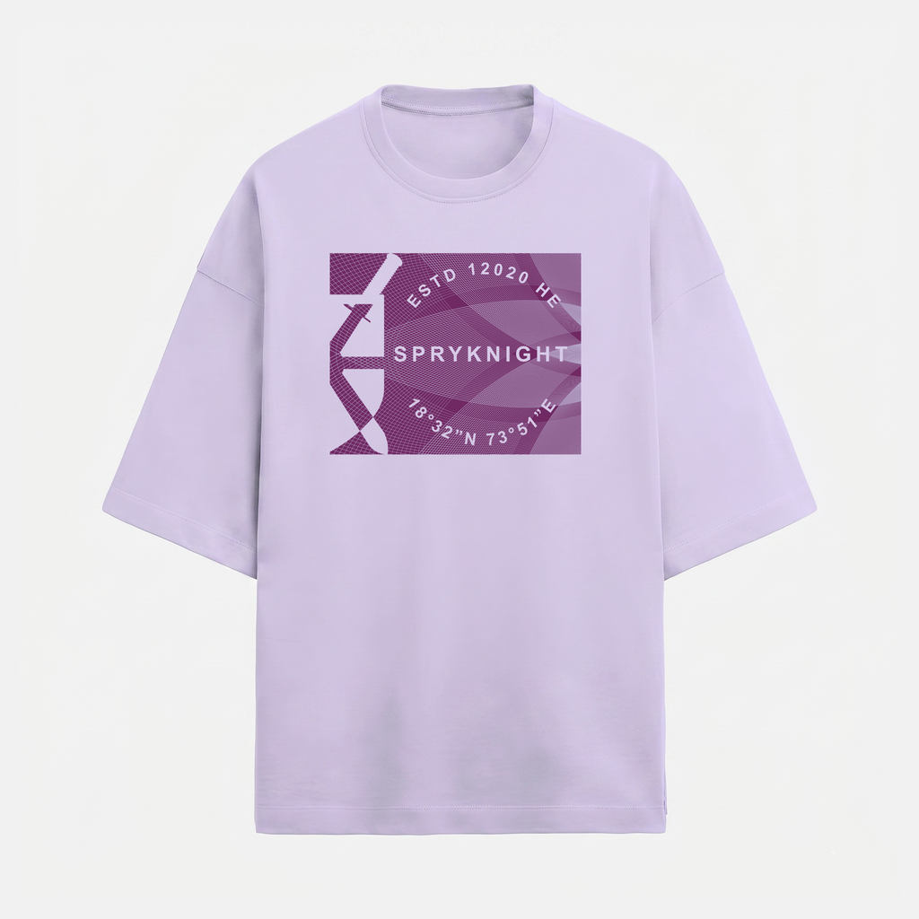 French Terry Oversized Lavender Geometric Emblem T-Shirt (Unisex)