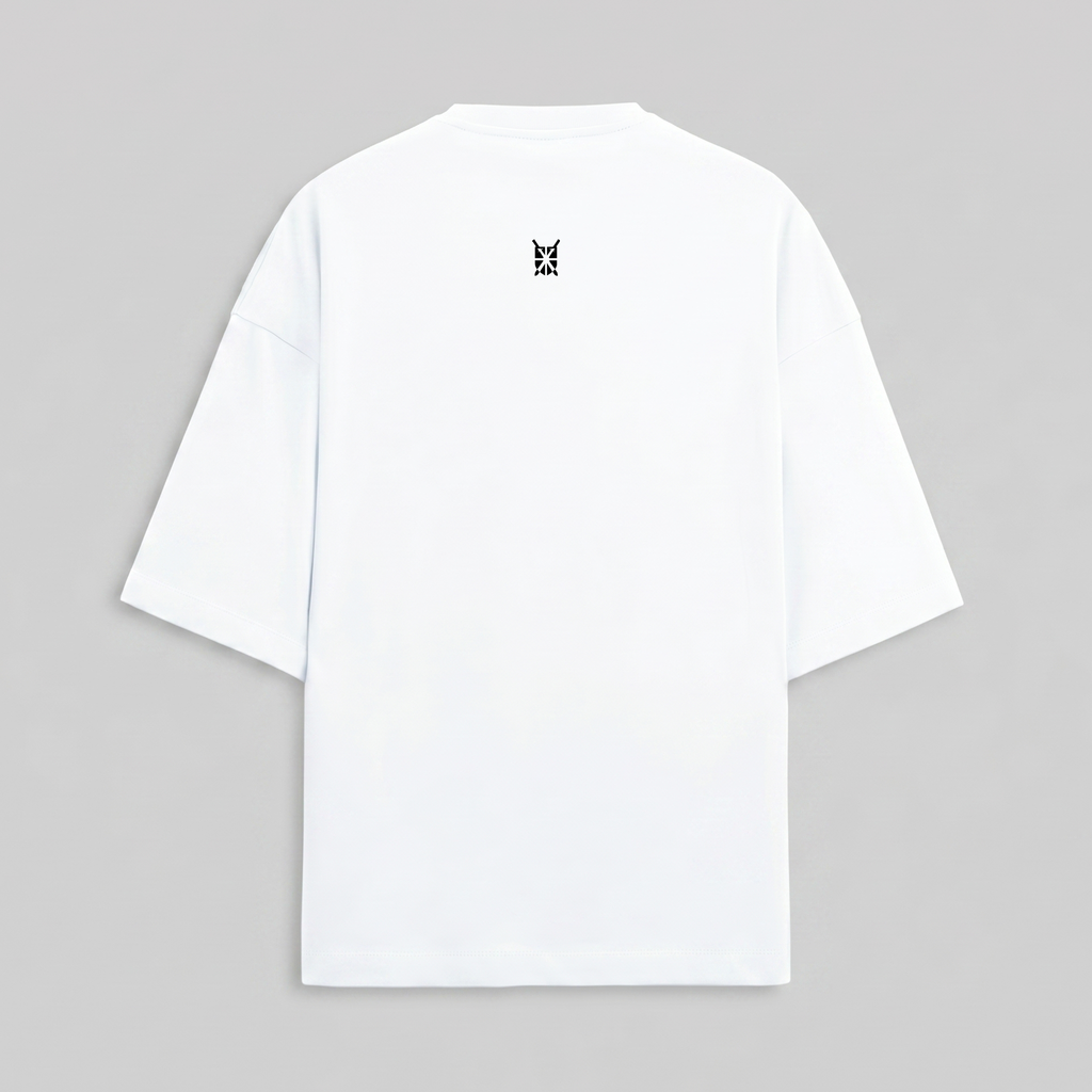 French Terry Oversized White Geometric Emblem T-Shirt (Unisex)