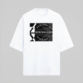 French Terry Oversized White Geometric Emblem T-Shirt (Unisex)