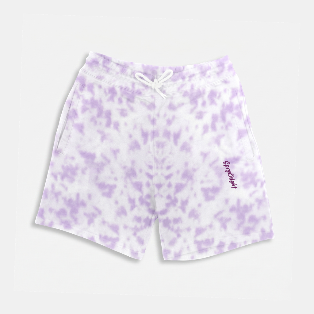 Tie Dye Script Emblem White-Lavender Shorts (Unisex)