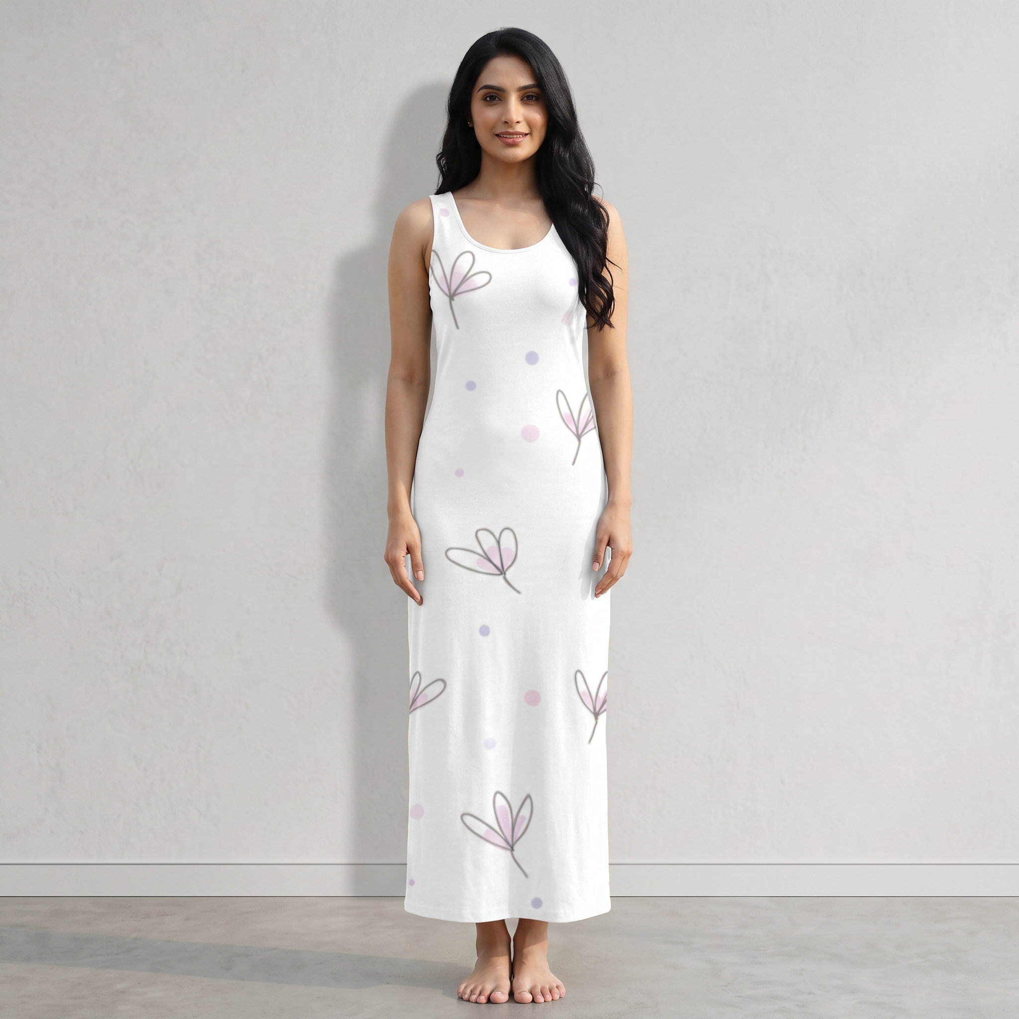 Women's All Over Print White-Pink Floral Print Bodycon Dress