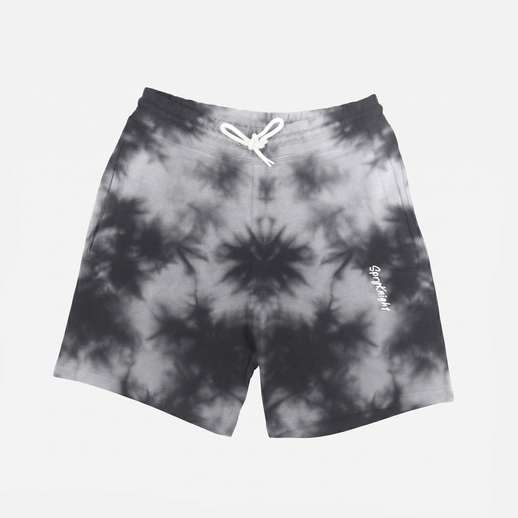 Tie Dye Script Emblem Black-White Shorts (Unisex)