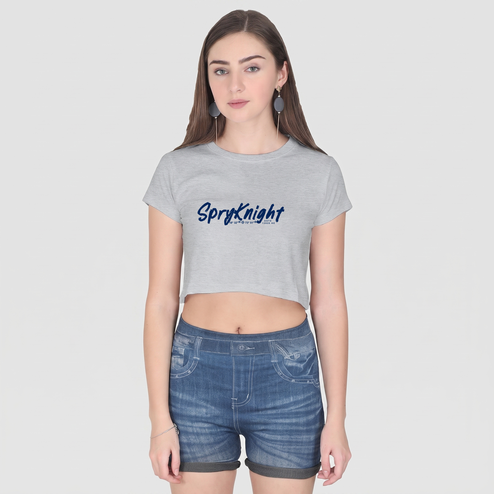 Women's Grey Melange Cropped Tee Top