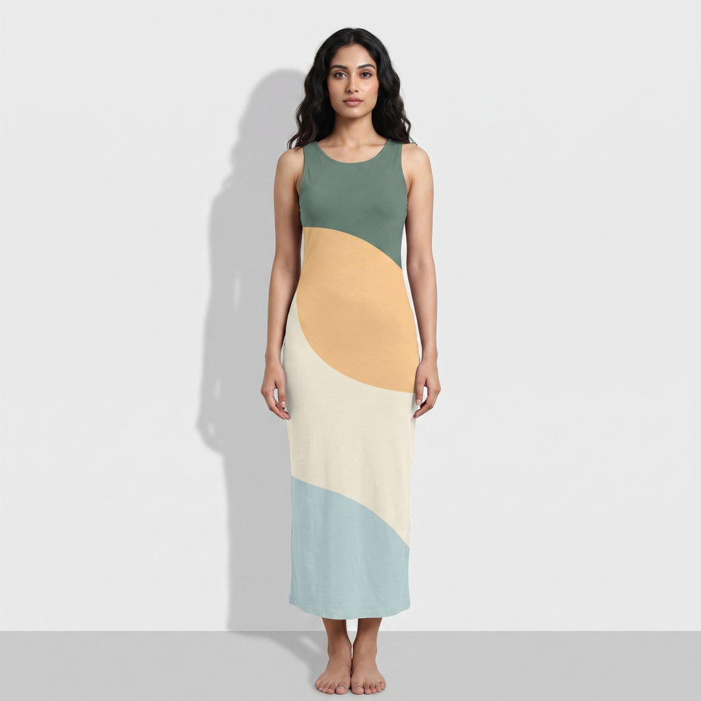 Women's All Over Print Sky Blue-Beige-Teal Bodycon Dress