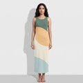Women's All Over Print Sky Blue-Beige-Teal Bodycon Dress