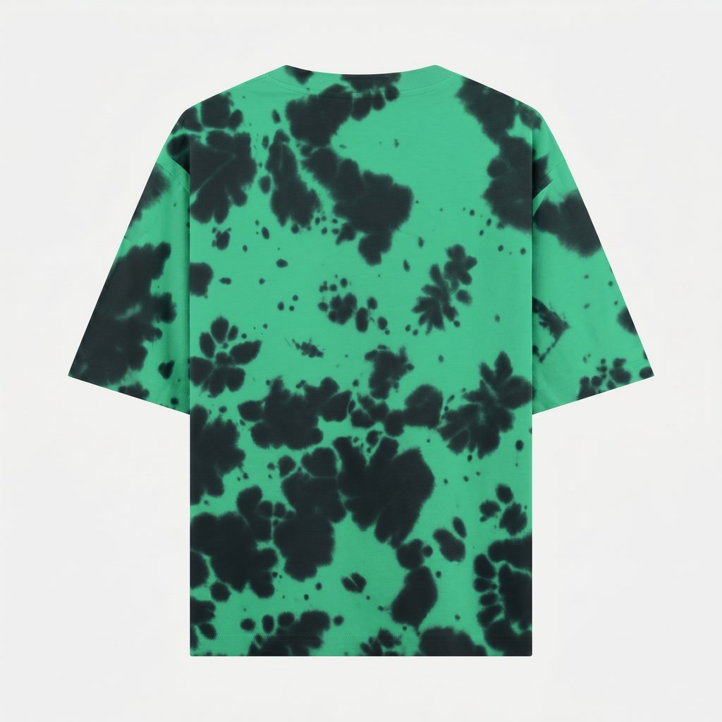Tie Dye Oversized Script Emblem Green-Black T-Shirt (Unisex)
