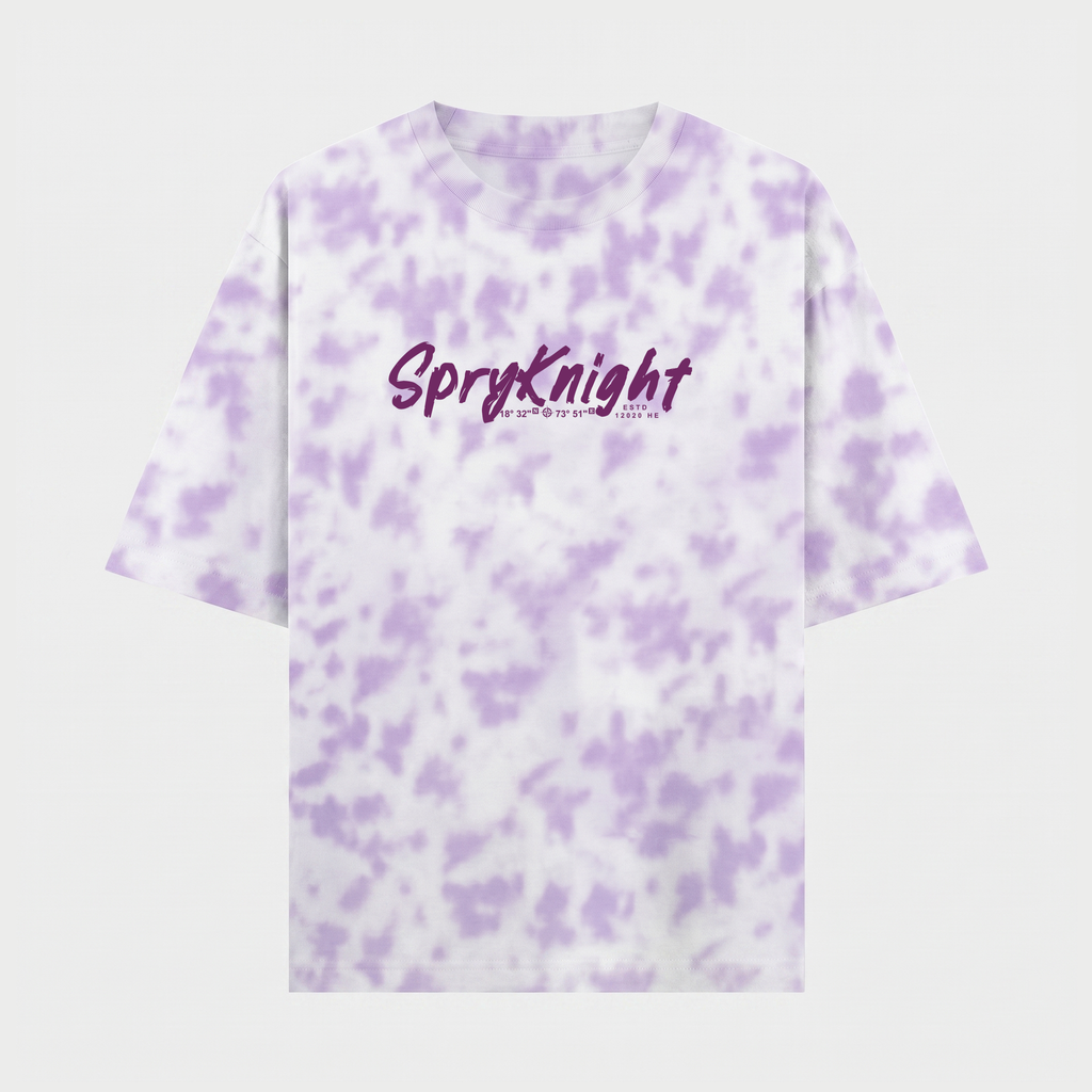 Tie Dye Oversized Script Emblem White-Lavender T-Shirt (Unisex)