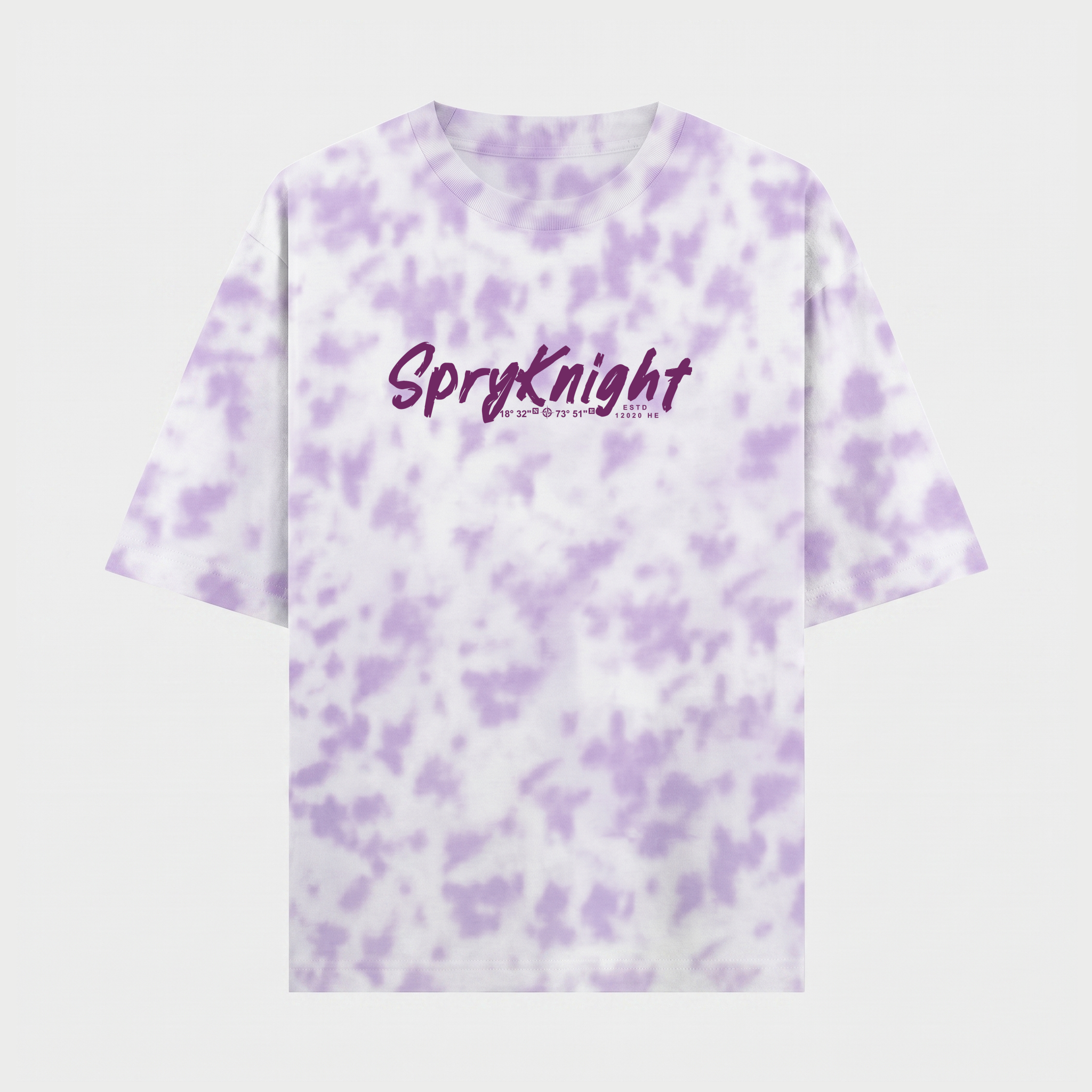 Tie Dye Oversized Script Emblem White-Lavender T-Shirt (Unisex)