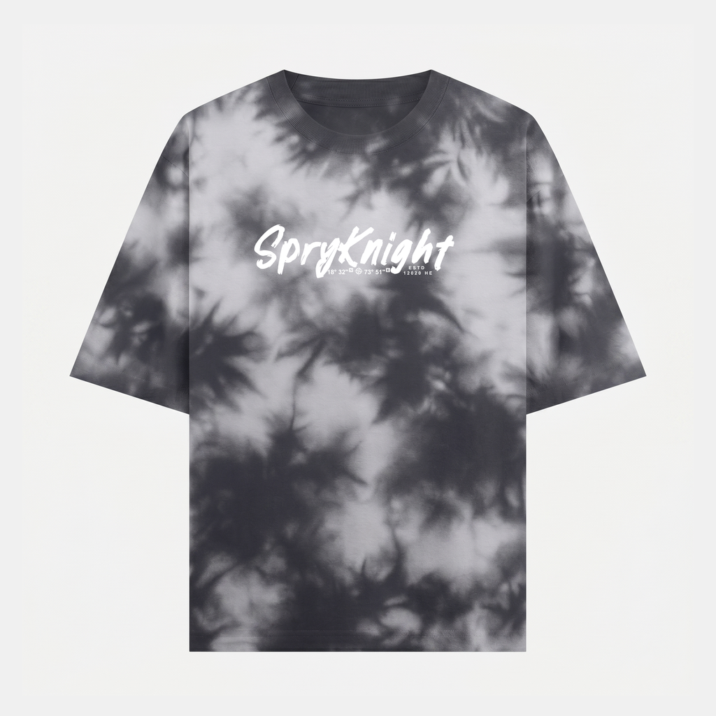 Tie Dye Oversized Script Emblem White-Black T-Shirt (Unisex)
