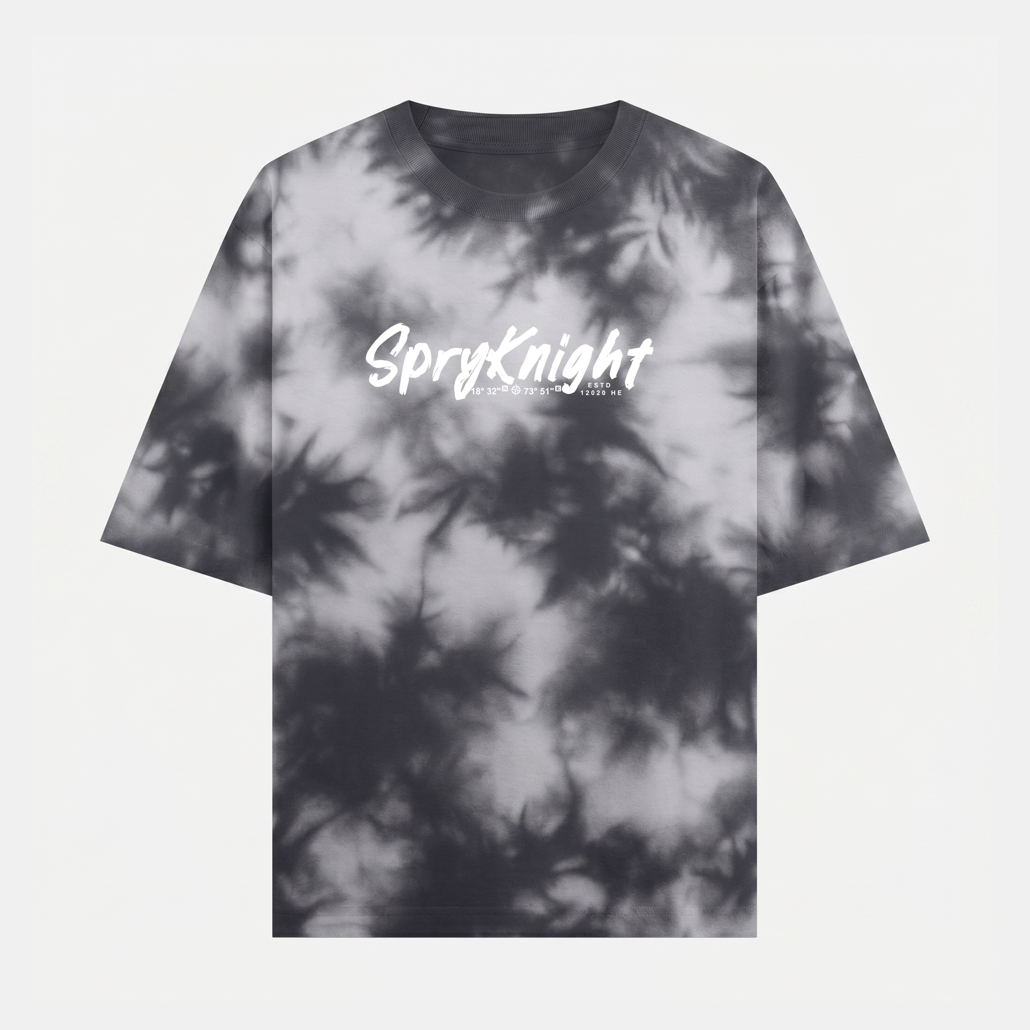 Tie Dye Oversized Script Emblem White-Black T-Shirt (Unisex)