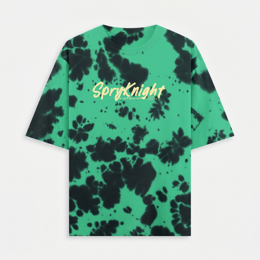 Tie Dye Oversized Script Emblem Green-Black T-Shirt (Unisex)