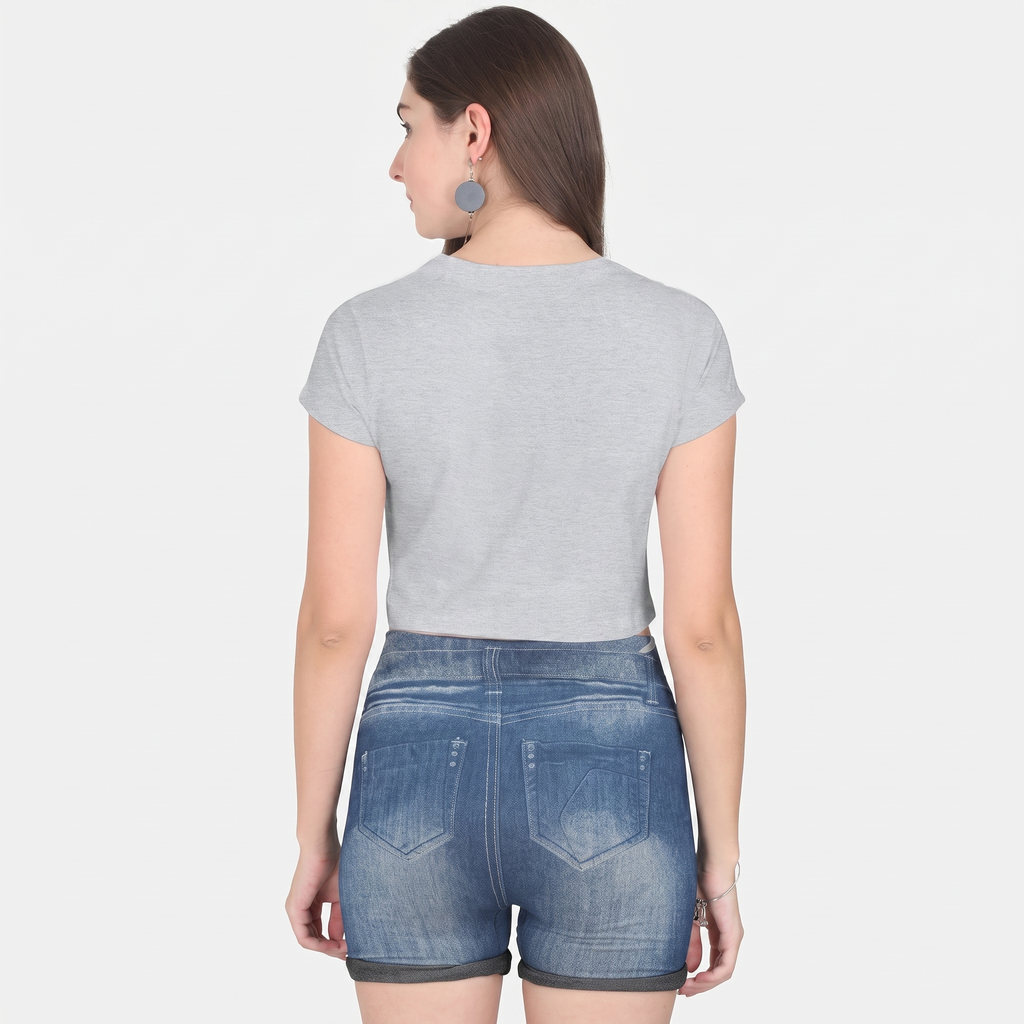 Women's Grey Melange Cropped Tee Top
