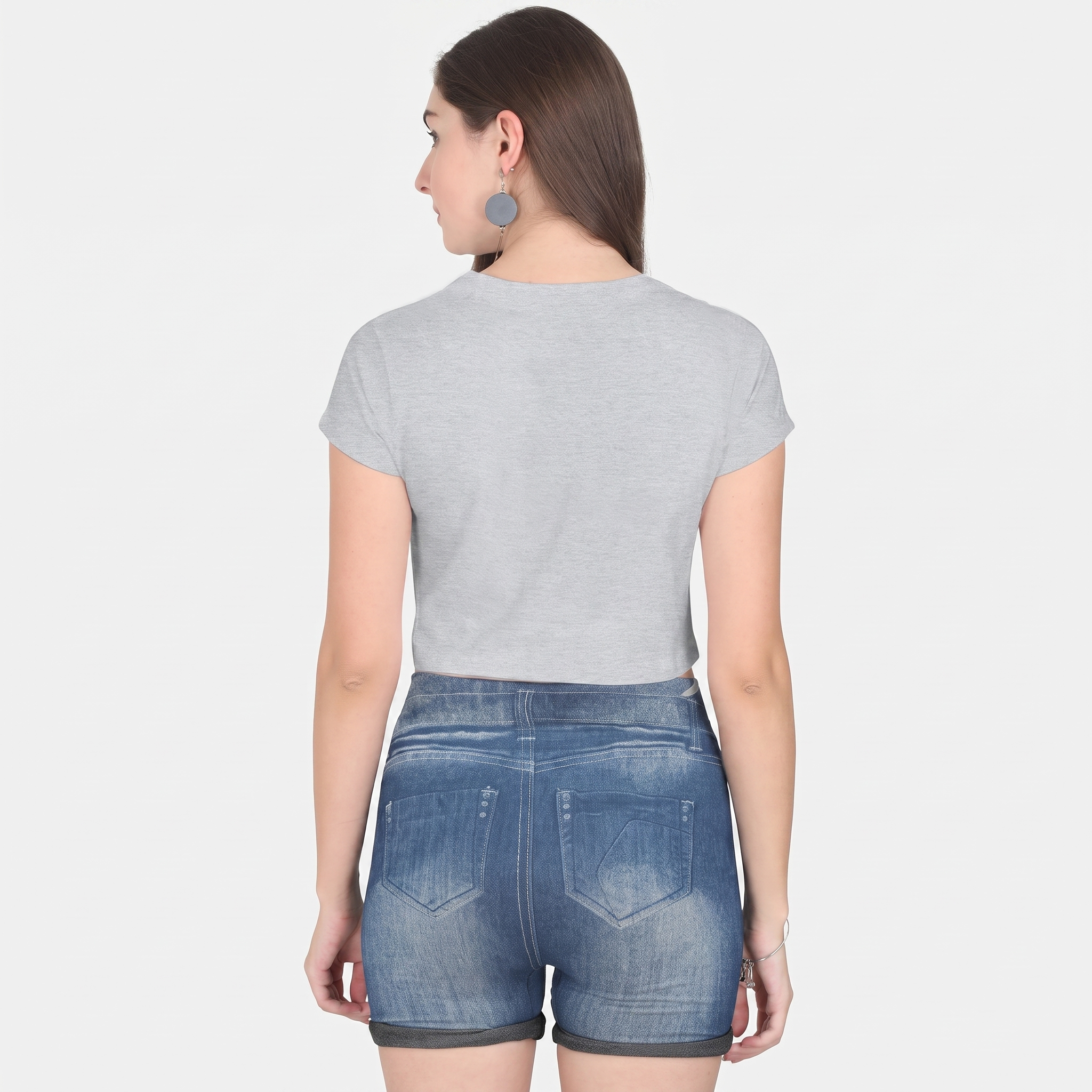 Women's Grey Melange Cropped Tee Top