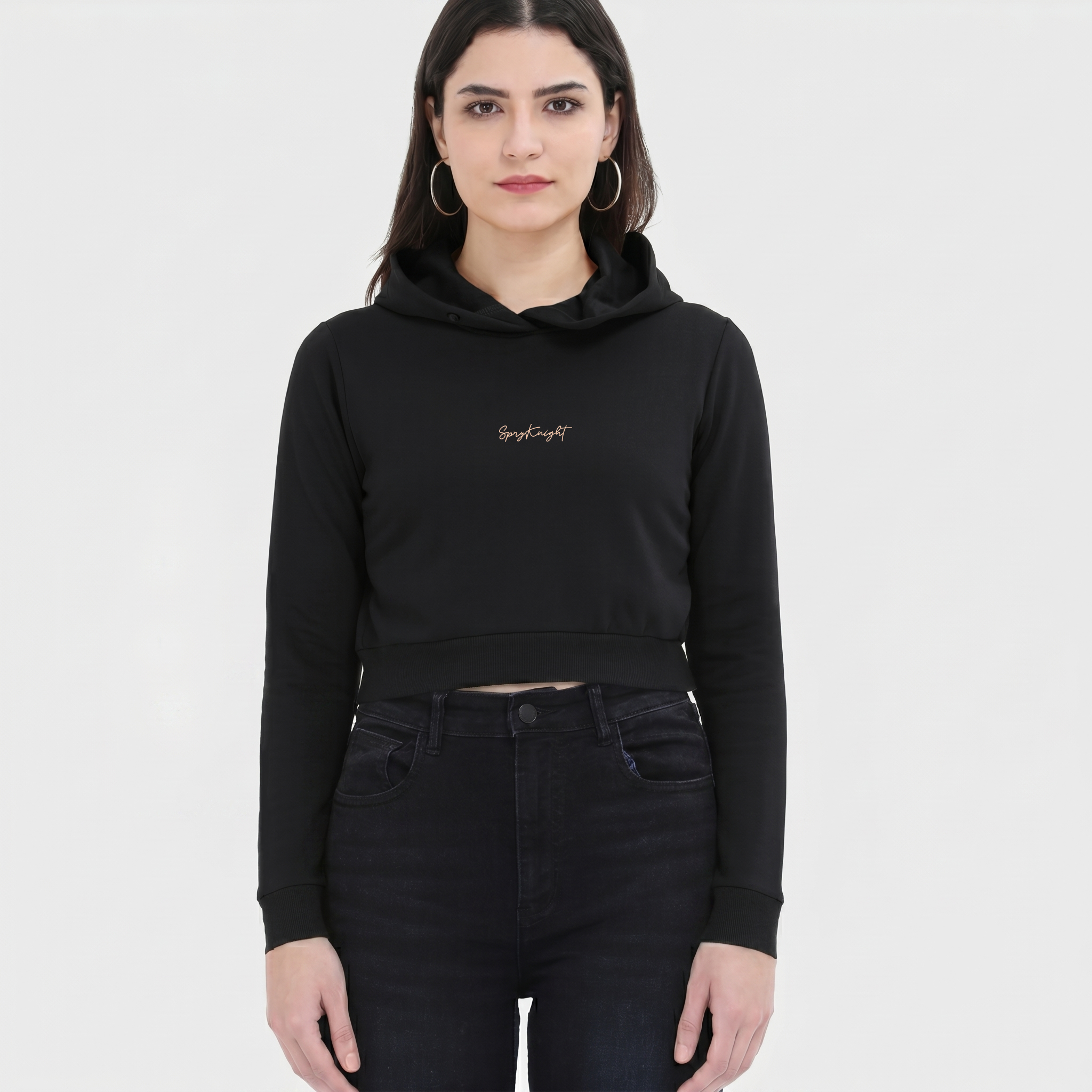 Women's Black Cropped Hoodie