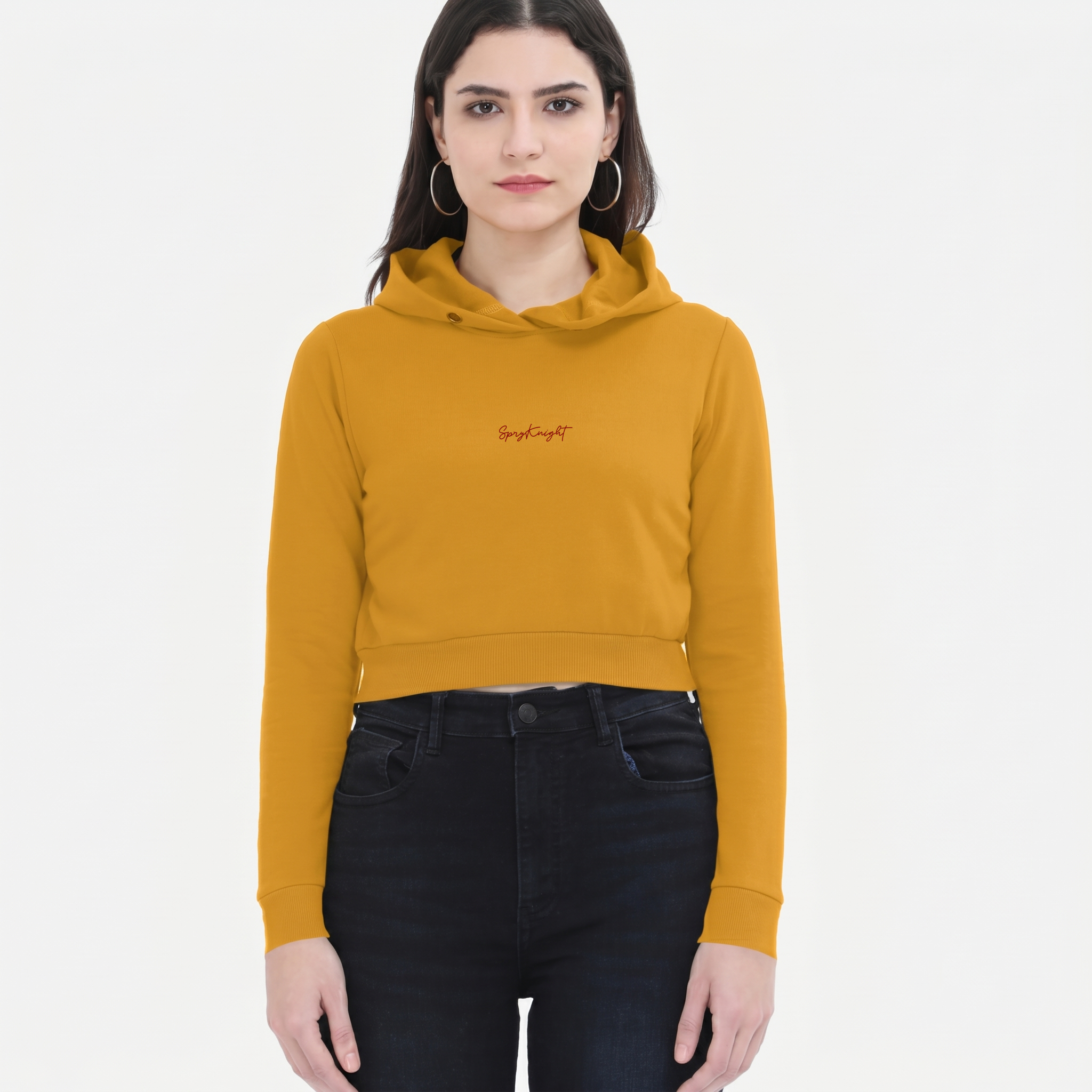 Women's Mustard Yellow Cropped Hoodie
