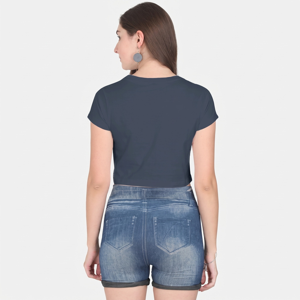 Women's Navy Blue Cropped Tee Top