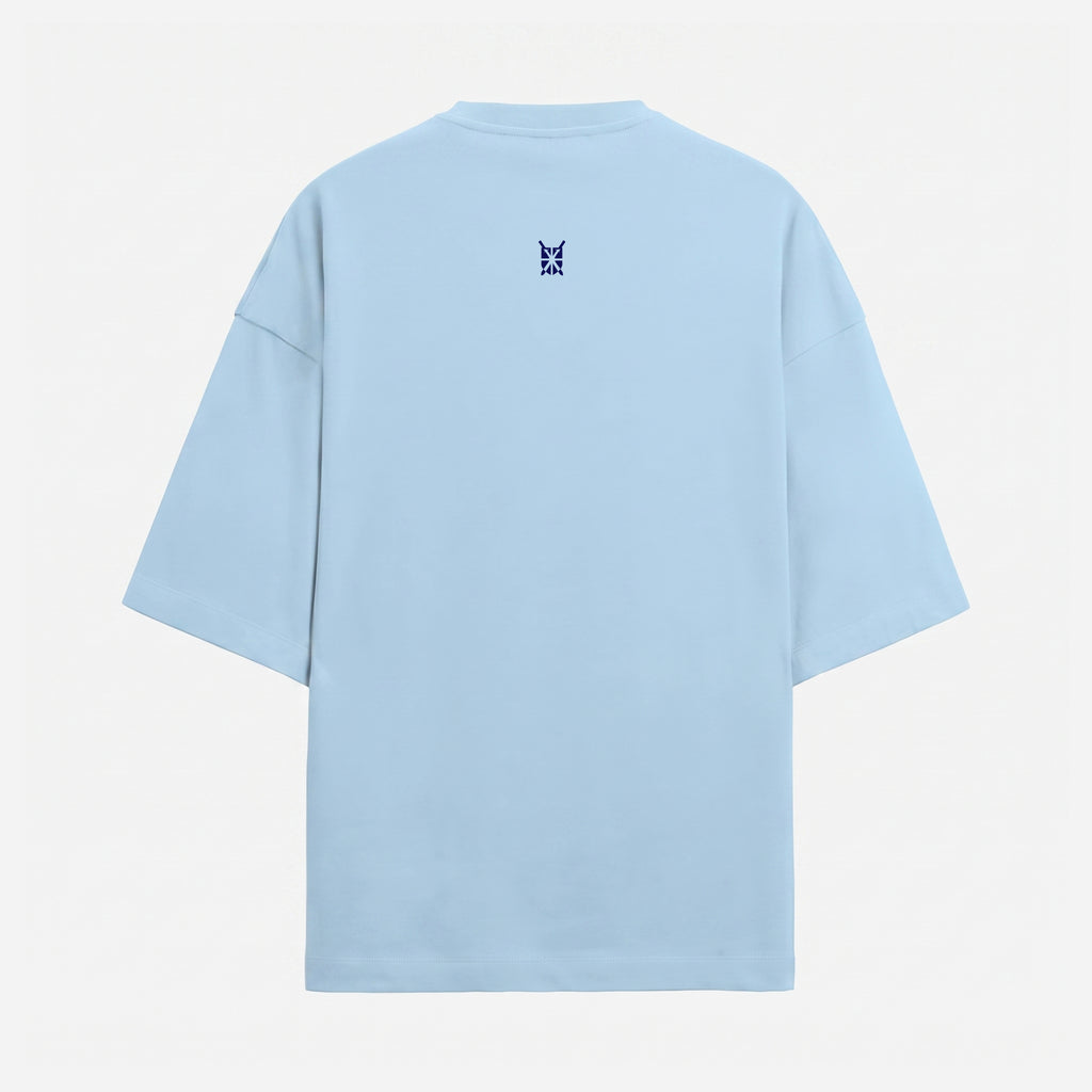 French Terry Biker Helmet Oversized Baby Blue T-Shirt (Unisex)