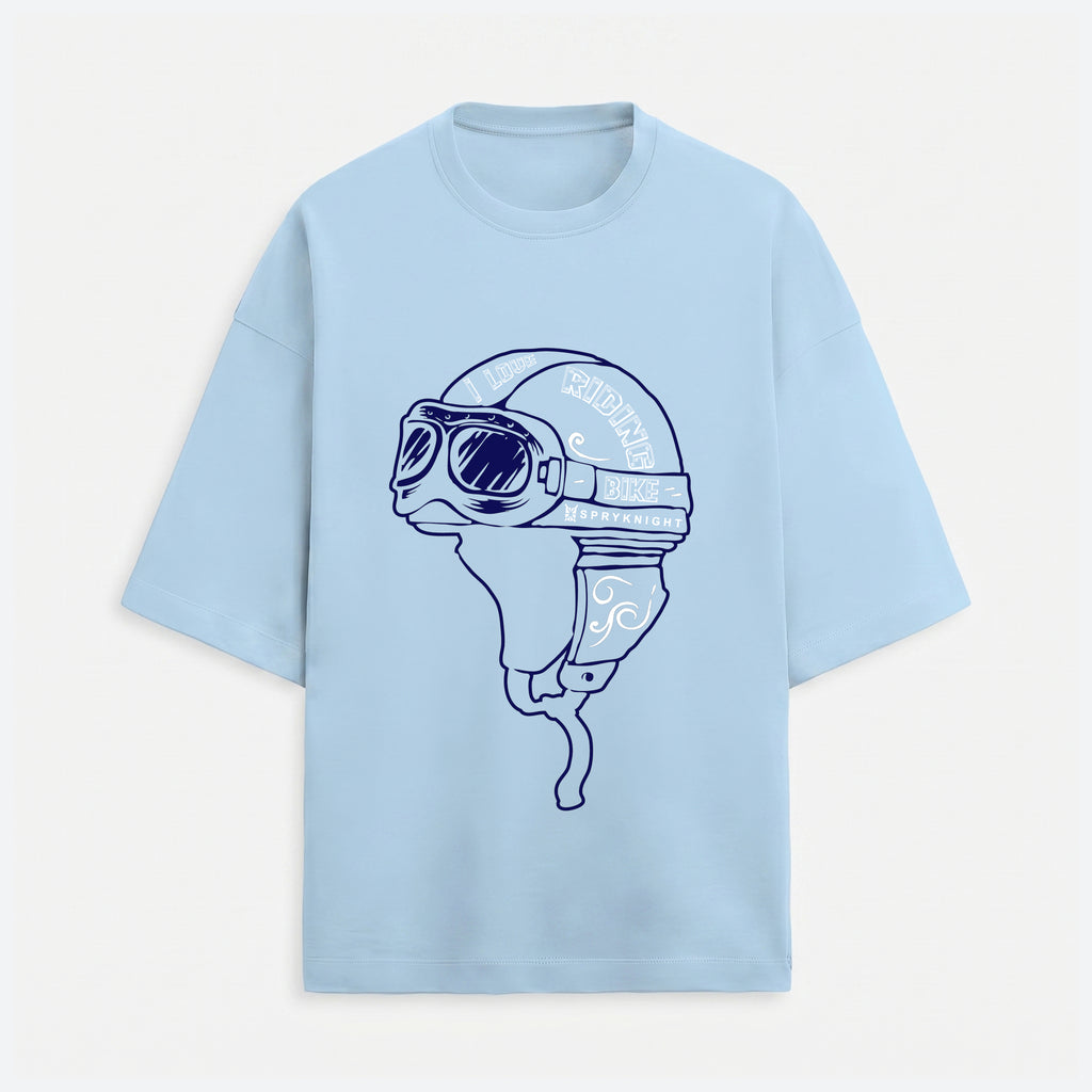 French Terry Biker Helmet Oversized Baby Blue T-Shirt (Unisex)
