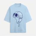 French Terry Biker Helmet Oversized Baby Blue T-Shirt (Unisex)