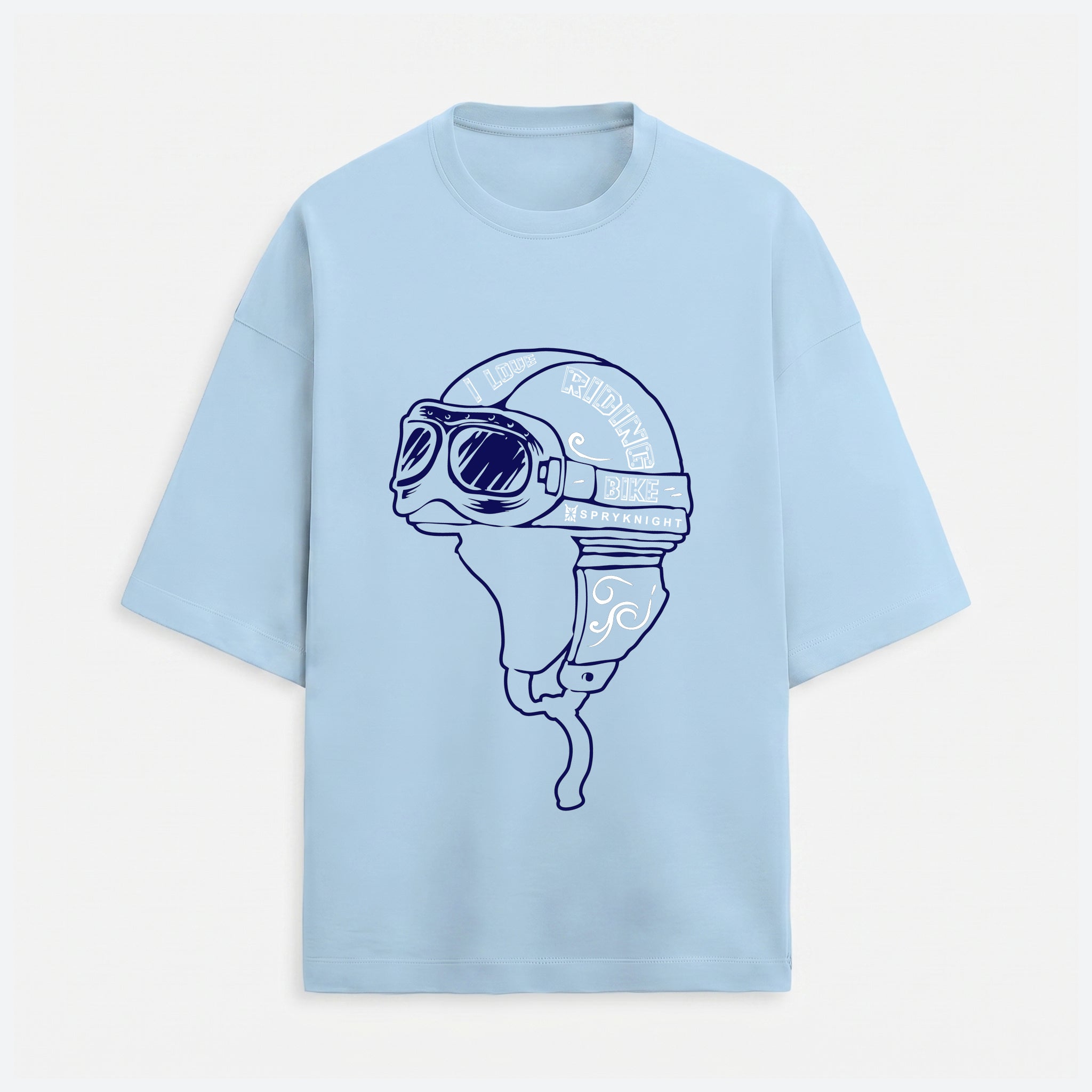 French Terry Biker Helmet Oversized Baby Blue T-Shirt (Unisex)