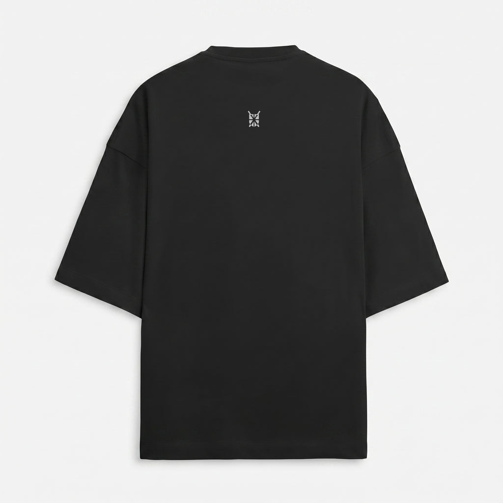 French Terry Biker Helmet Oversized Black T-Shirt (Unisex)