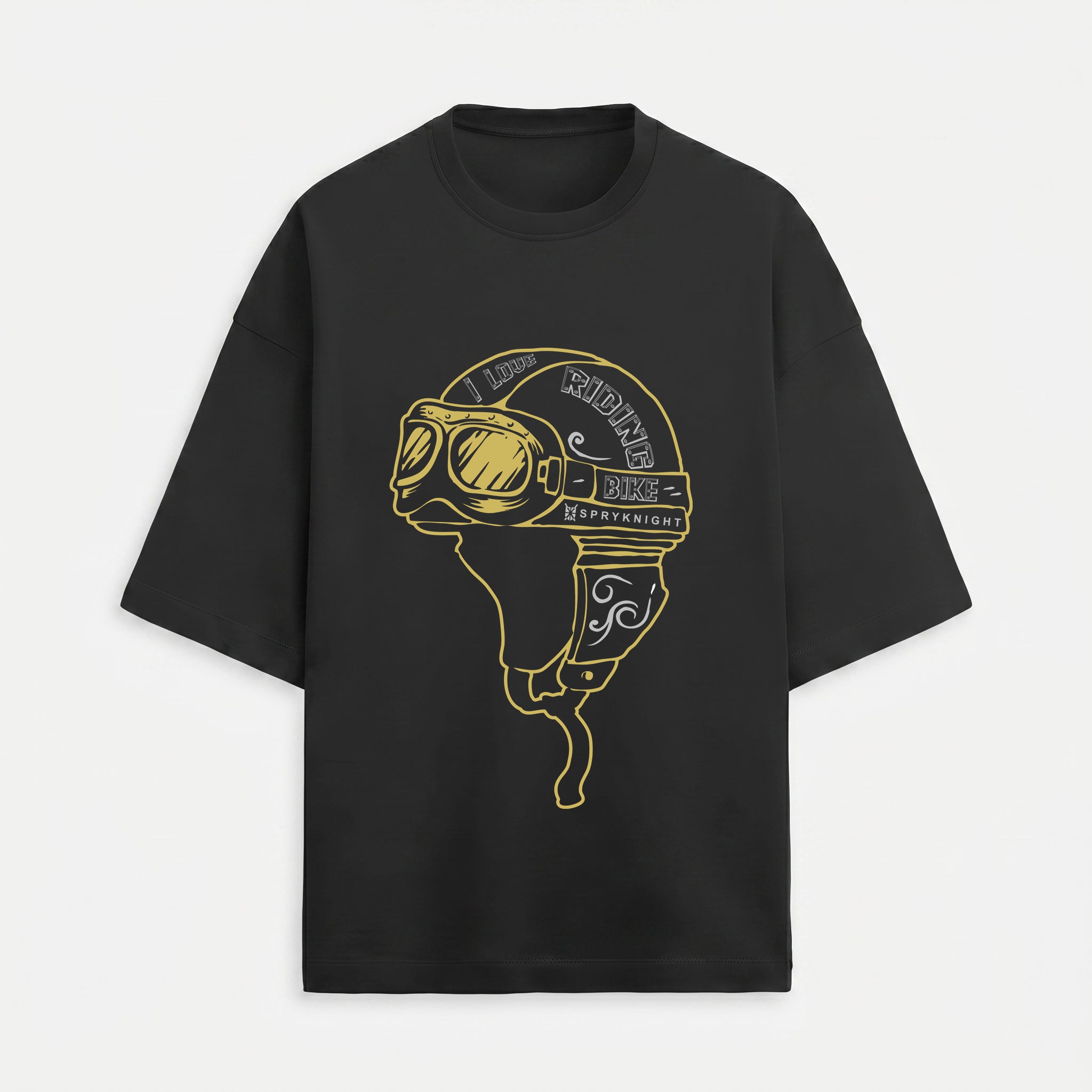 French Terry Biker Helmet Oversized Black T-Shirt (Unisex)