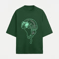 French Terry Biker Helmet Oversized Bottle Green T-Shirt (Unisex)