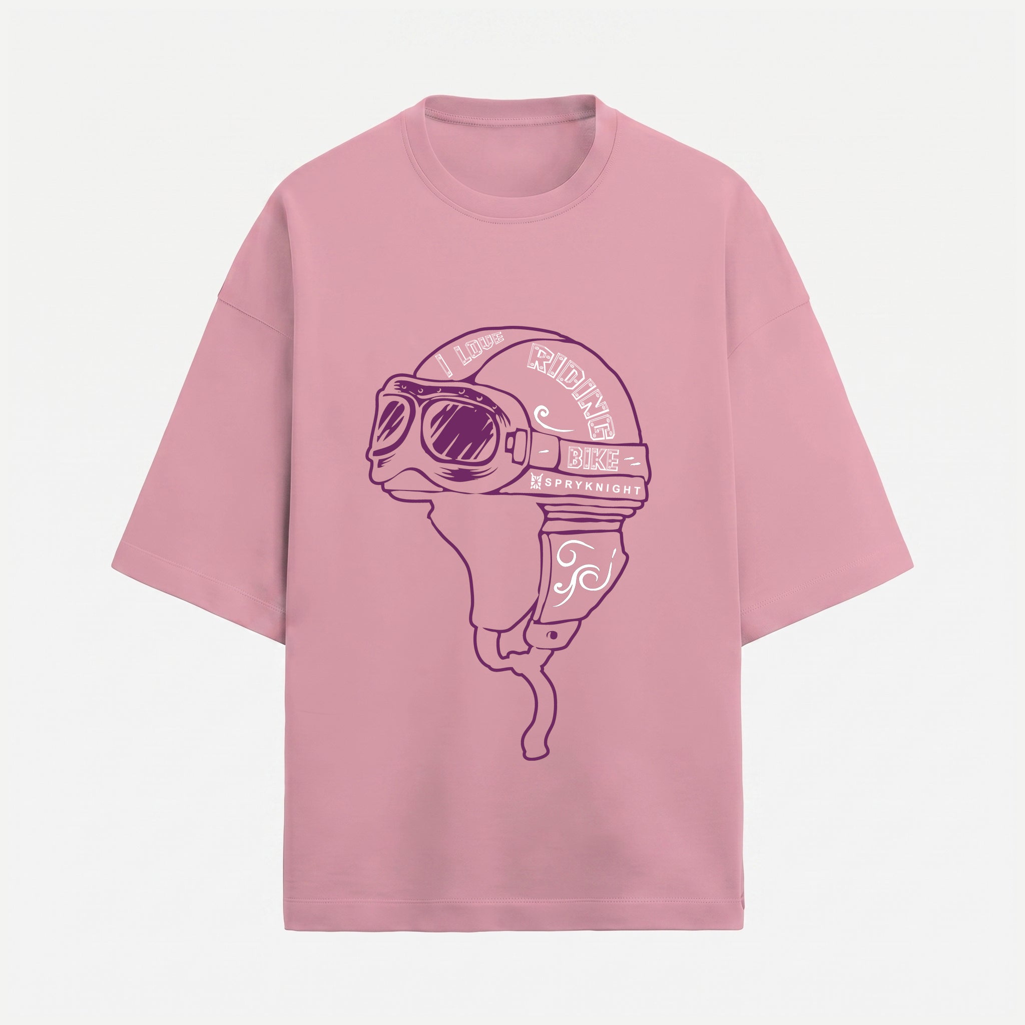 French Terry Biker Helmet Oversized Flamingo Pink T-Shirt (Unisex)