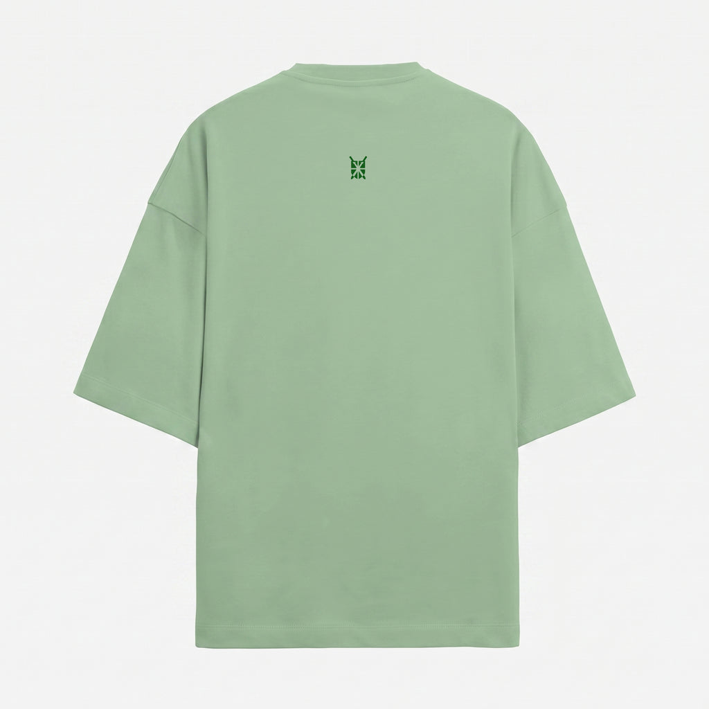 French Terry Biker Helmet Oversized Jade Green T-Shirt (Unisex)