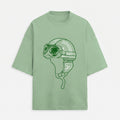 French Terry Biker Helmet Oversized Jade Green T-Shirt (Unisex)