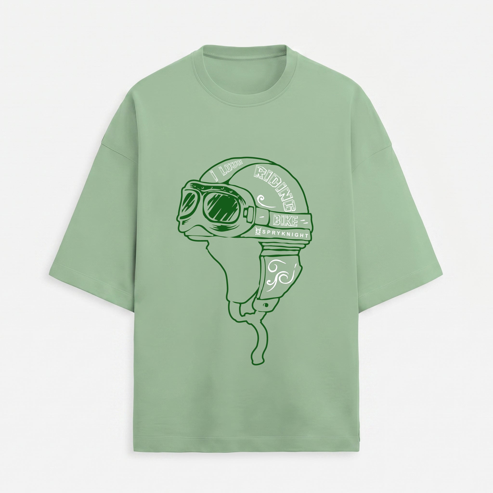 French Terry Biker Helmet Oversized Jade Green T-Shirt (Unisex)