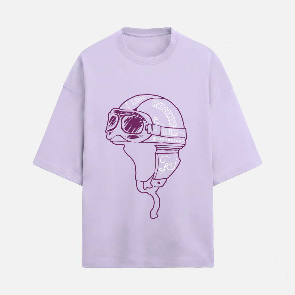 French Terry Biker Helmet Oversized Lavender T-Shirt (Unisex)