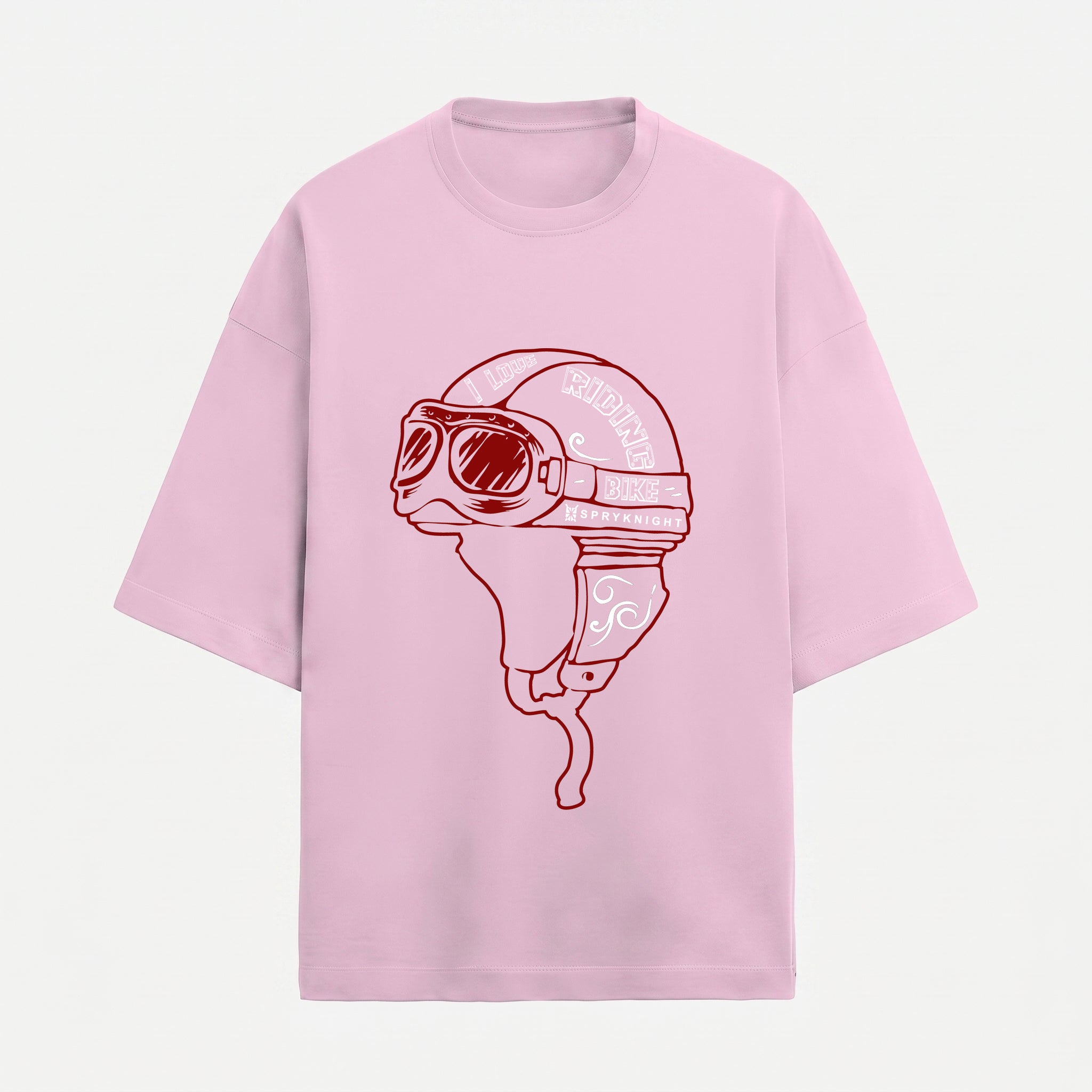 French Terry Biker Helmet Oversized Light Baby Pink T-Shirt (Unisex)