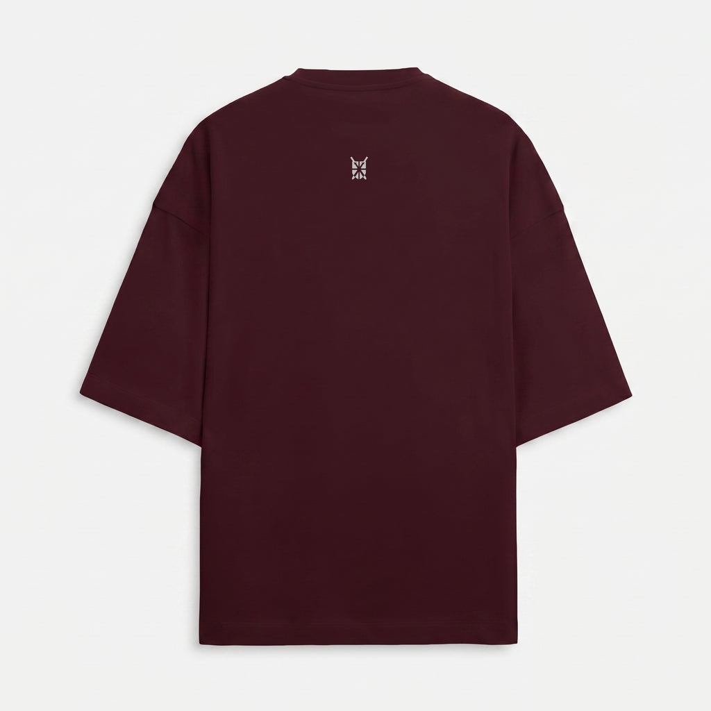 French Terry Biker Helmet Oversized Maroon T-Shirt (Unisex)